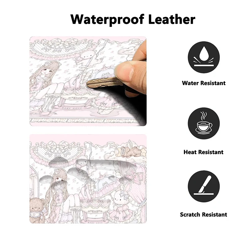 Cute Rabbit Bear Girl Leather Desk Pad Mouse Protector Non-Slip Large Mouse Pad Home &Office Desk Mat PU Leather Laptop Desk Pad