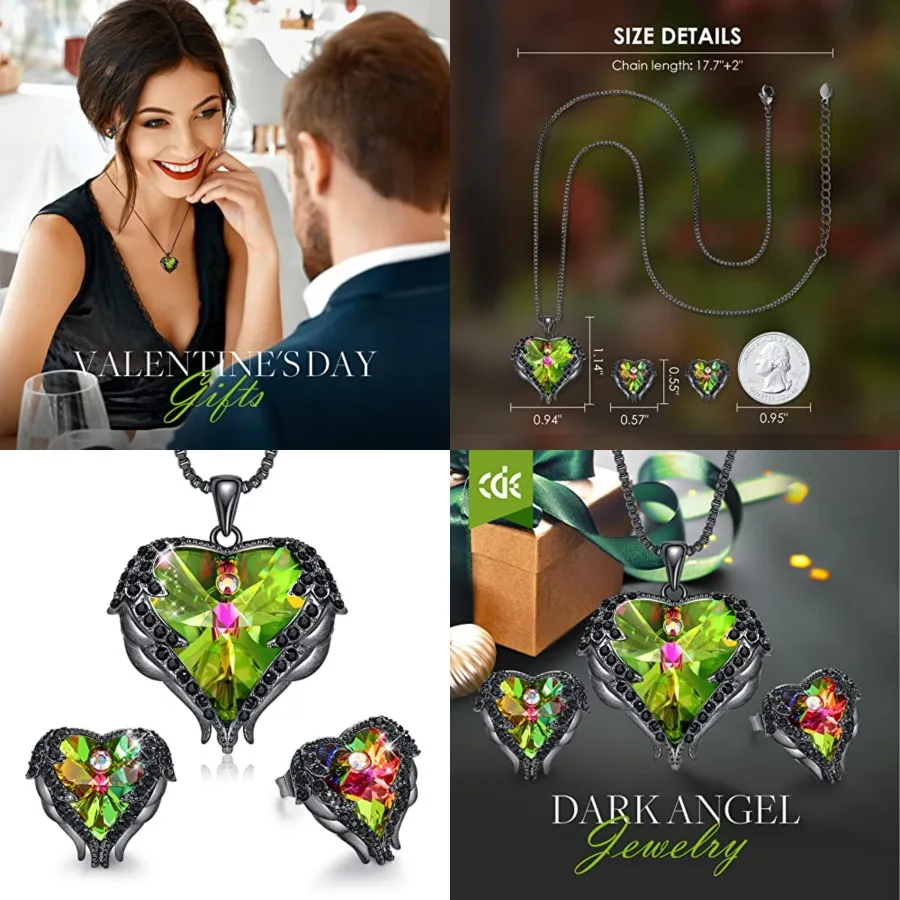 

CDE Mothers Day Gifts Jewelry Set for Women, Angle Wing Heart Pendant Necklaces and Earrings with Birthstone Birthday/Anniversa