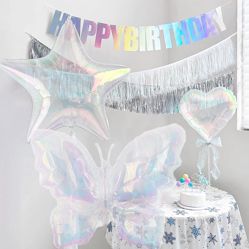 Laser Butterfly Balloon Large Colorful Transparent Butterfly Foil Balloons Birthday Party Decoration Kids Baby Shower Photo Prop