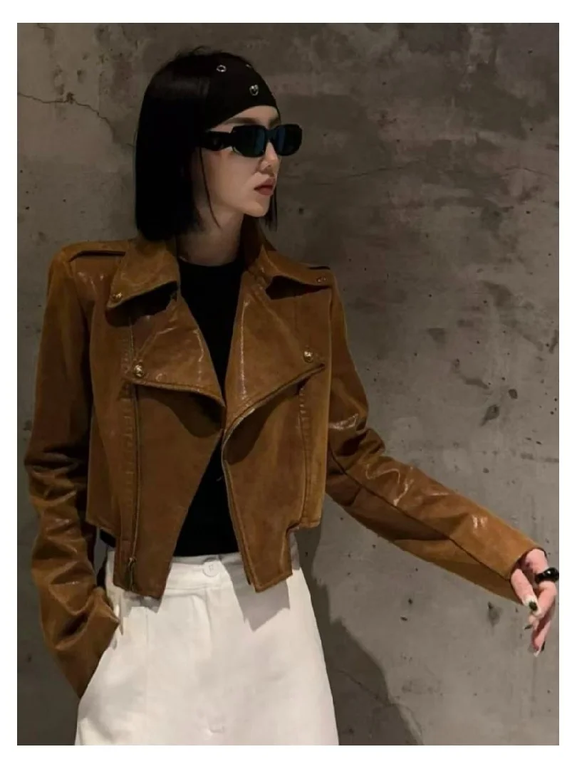 

plus Size Faionable ort Jaet Coffee Color Korean Sle Women's Spring New Design Sense Top Ladies Pear Body pe