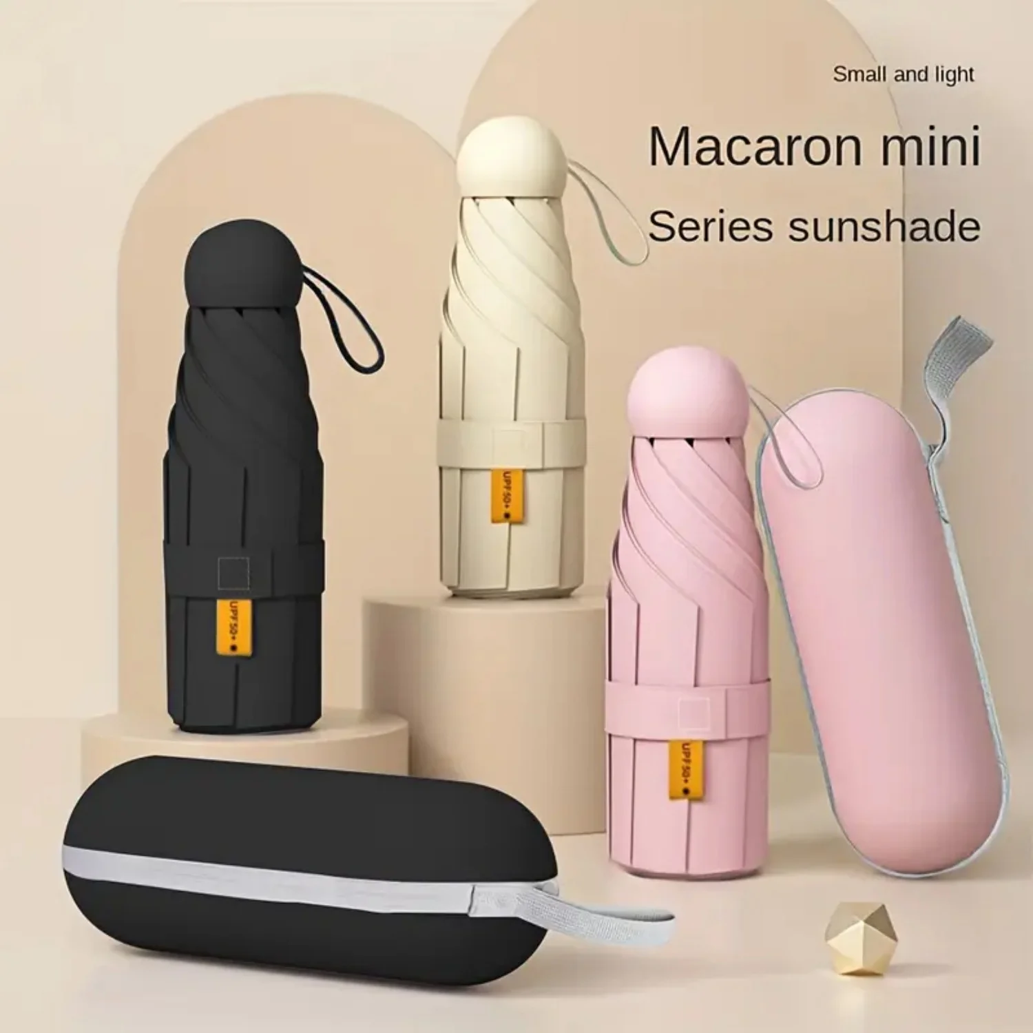Mini Five Fold Capsule Umbrella UPF50+ UV Block Ultralight Portable 90cm Sun Rain Pocket Umbrella For Women Travel Outdoor