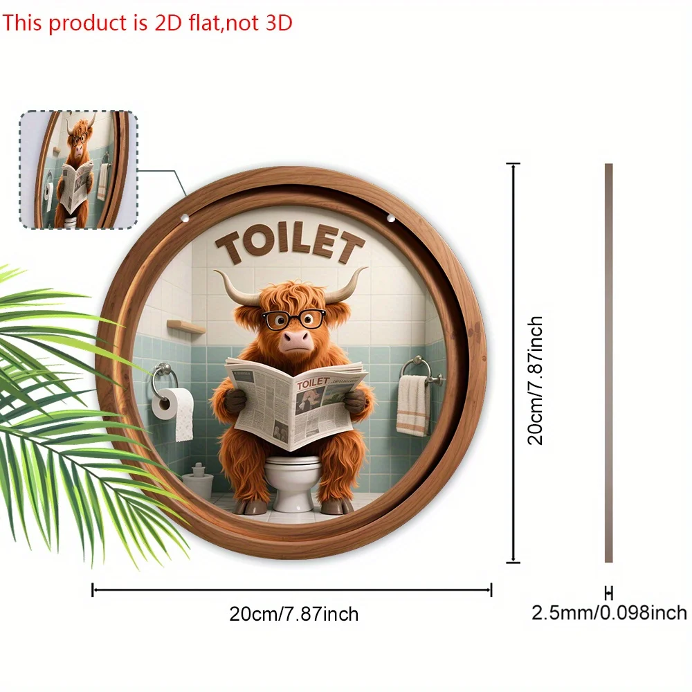2D Flat - A 2D Flat Wooden Sign Measuring 7.87 Inches Featuring a Humorous Highland Cattle Design - a Distinctive Decorative Pie
