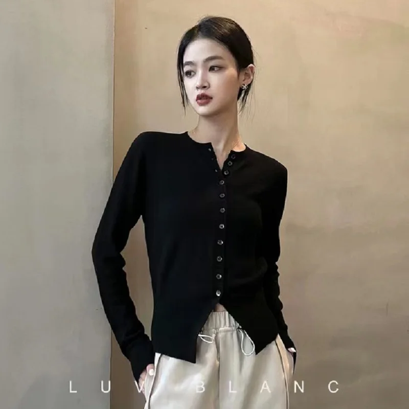 Spring Autumn Women Wool Blend Sweater O-neck High Waist Cardigan New Fashion Casual Knitted Slim Soft Jacket Bottoming Tops