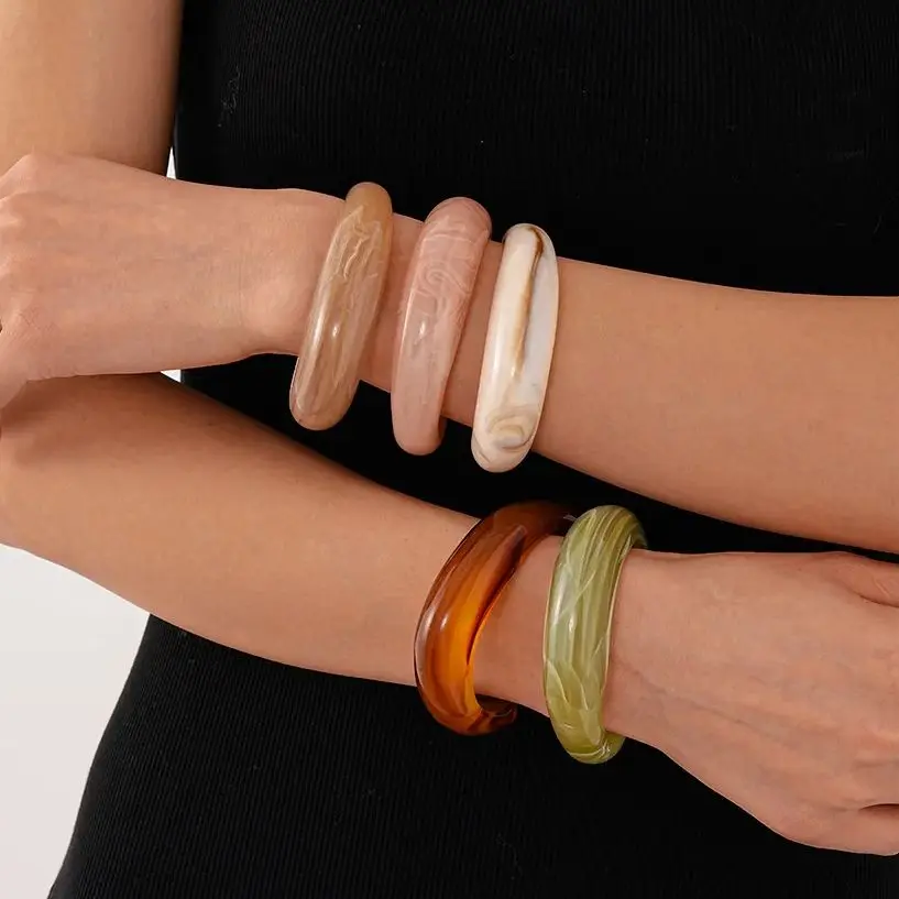 

Boho Acrylic Geometric Open Cuff Bangles for Women Retro Mixed Color Chunky Hand Bracelets Stackable Jewelry Birthday Gifts