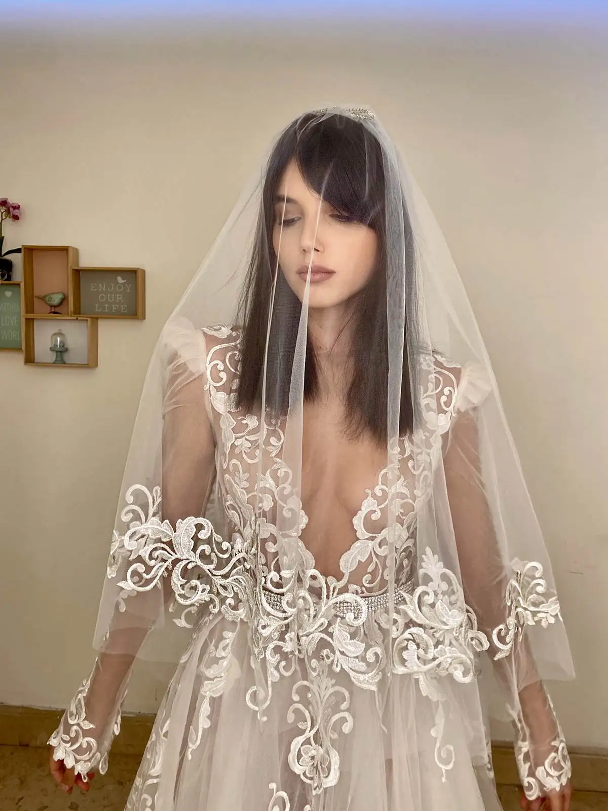 Veli da sposa classici donne un strato Appliqued copricapo da sposa principale della sposa principessa abito da sposa robes de soirée personalizzato