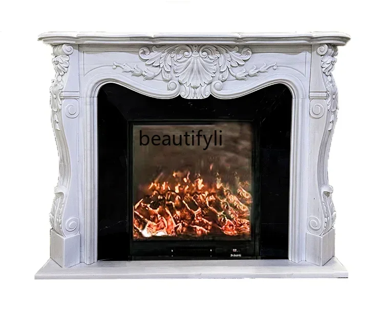 lt Marble White European Style Fireplace Mantel Interior Simple Background Wall French Stone Curio Cabinet Sculpture