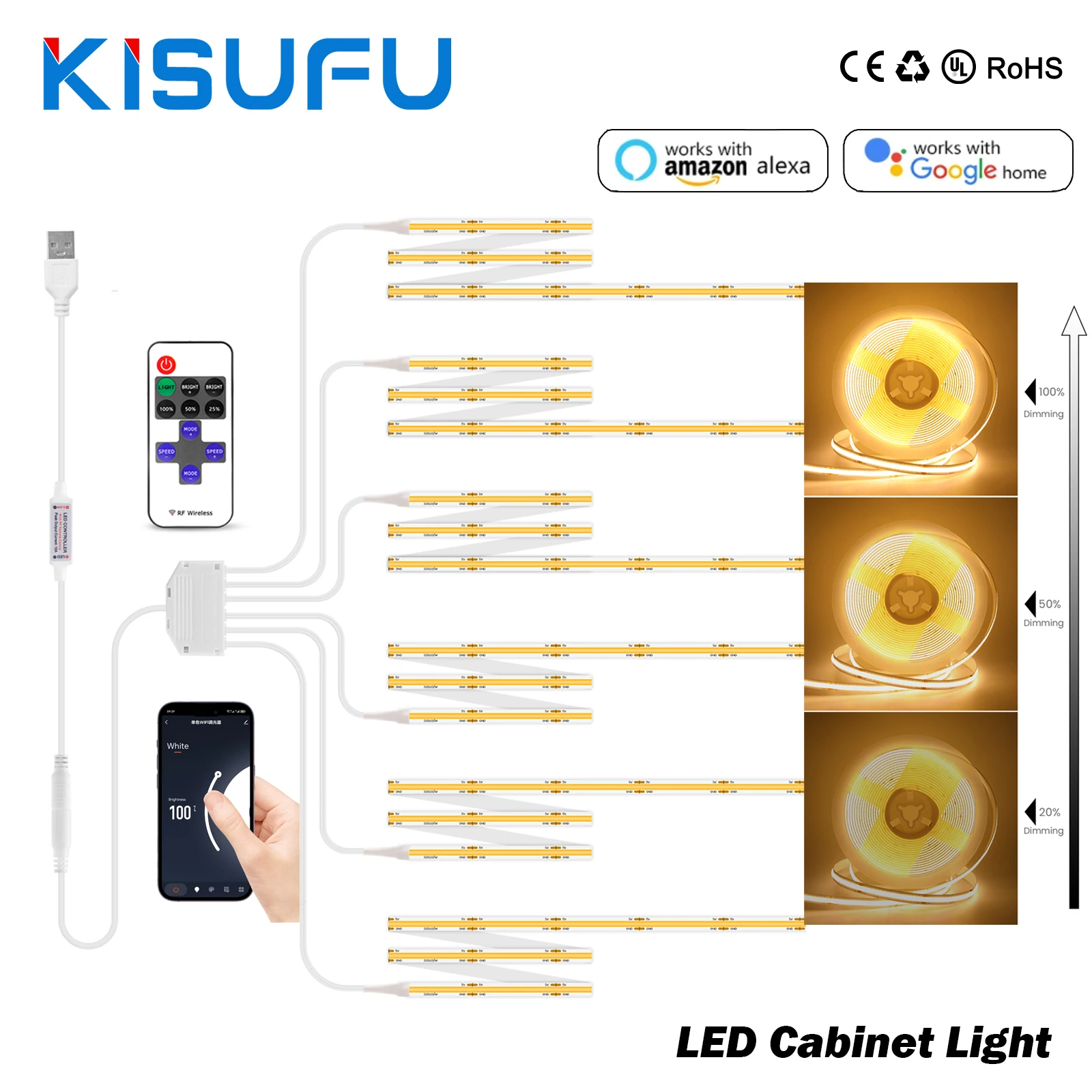 

Светодиодная лента для подсветки под шкафы с регулировкой яркости, управление через Wi-Fi Tuya, умная линейная параллельная лента, 1-6 шт., для декора шкафа для одежды, винного шкафа, 5 м, 3 м, 1 м