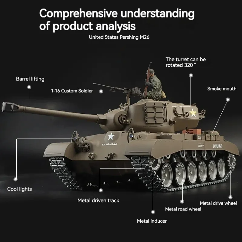 Henglong américain M26 Pershing 52 cm grand modèle de char lourd télécommande char de combat jouet pour garçons cadeau de Simulation éducatif