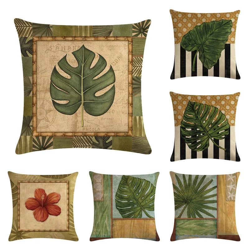 

Tropical Leaf Pillowcase Green Palm Leaf Cotton Linen Pillows Covers Bed Sofa Living Room Decoration Garden Chair Pillow Case