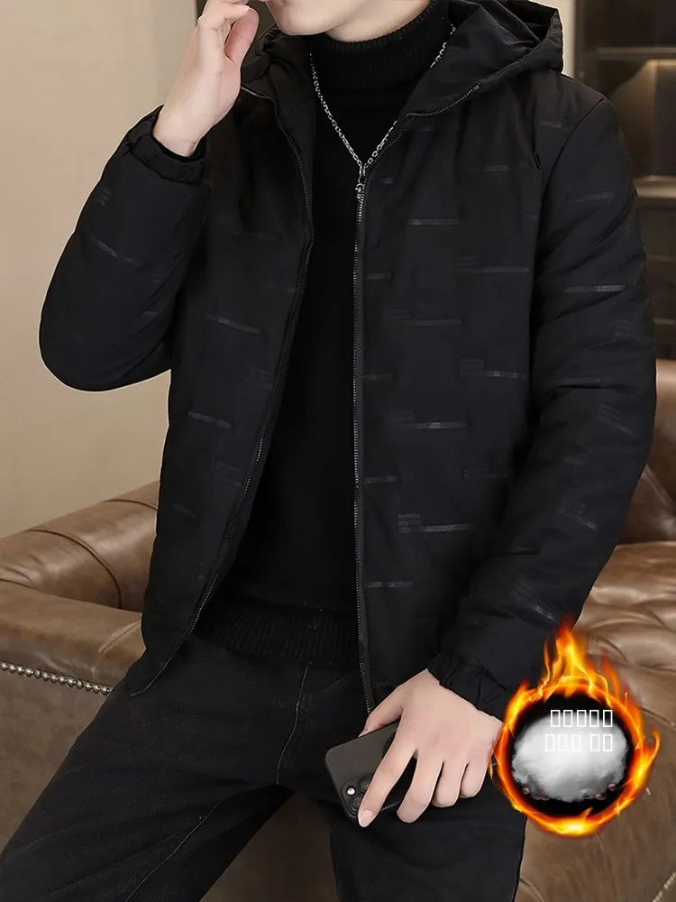 

Men's down Cotton Jaet Autumn Winter Thi Warm Faionable Hooded Zipper Closure Long Sve Youth ular Sle Regular Fit