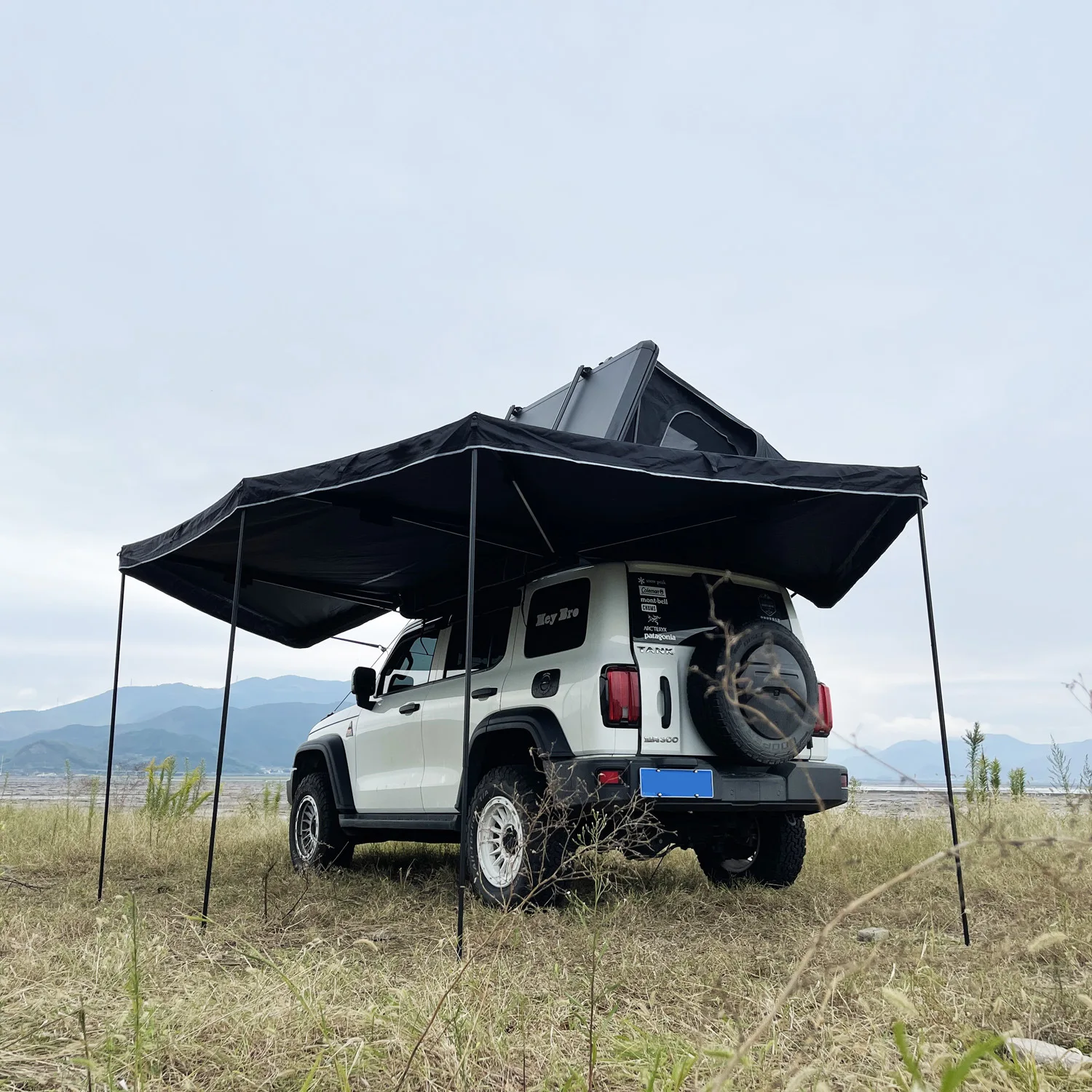 2.5M Car Awning,360 Degree Expandable Boneless Fan-Shaped Car Roof Tent Light Foldable Waterproof Index 2000-3000mm