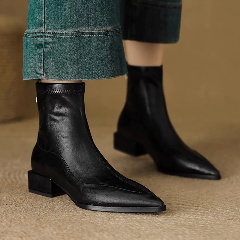 أشار تو عالية الكعب النساء حذاء من الجلد ماركة أحذية امرأة الشتاء الكلاسيكية مضخات 2025 مثير أحذية بوت قصيرة تشيلسي الجلود بوتاس سيدة #2