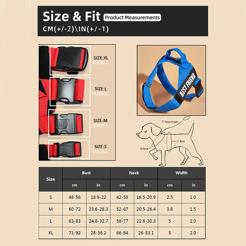 Lightweight Dog Harness with Patches Service Dogs Emotional Support Solid Durable PP Webbing Dogs Chest Harness Vest Collar