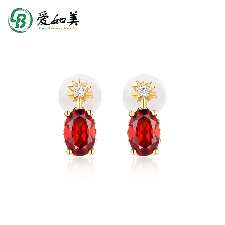 

New 18K Gold PT950 Platinum Silver Plated 7-layer Gold Elegant Retro Earrings Egg Shaped Blue Topa Garnet Earrings