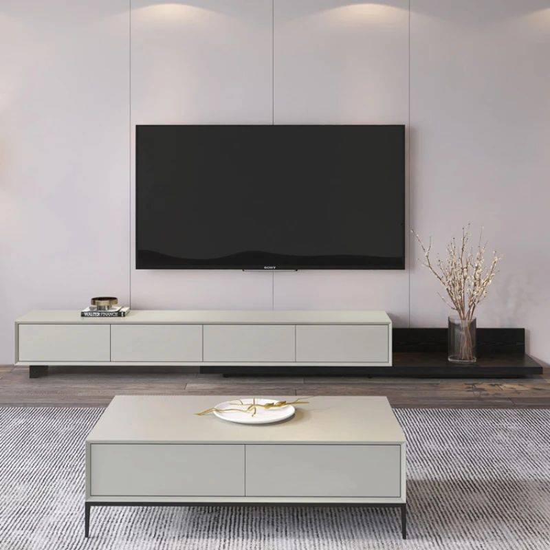 

Retractable TV Cabinet and Tea Table Living Room Combination Modern Nordic TV Floor Cabinet