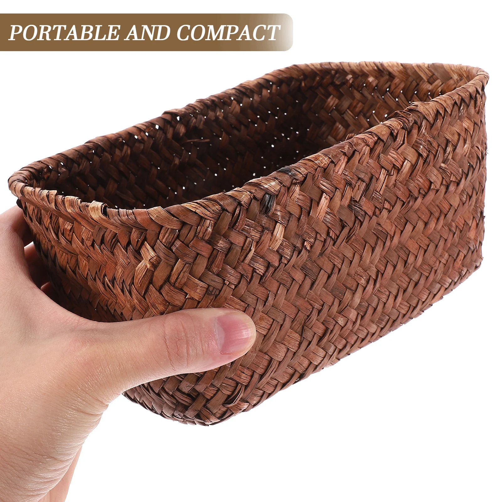 

1pc Seaweed Woven Desktop Storage Basket Household Organizer For Keys Wallet Sundries Home Use Kitchen Living Room