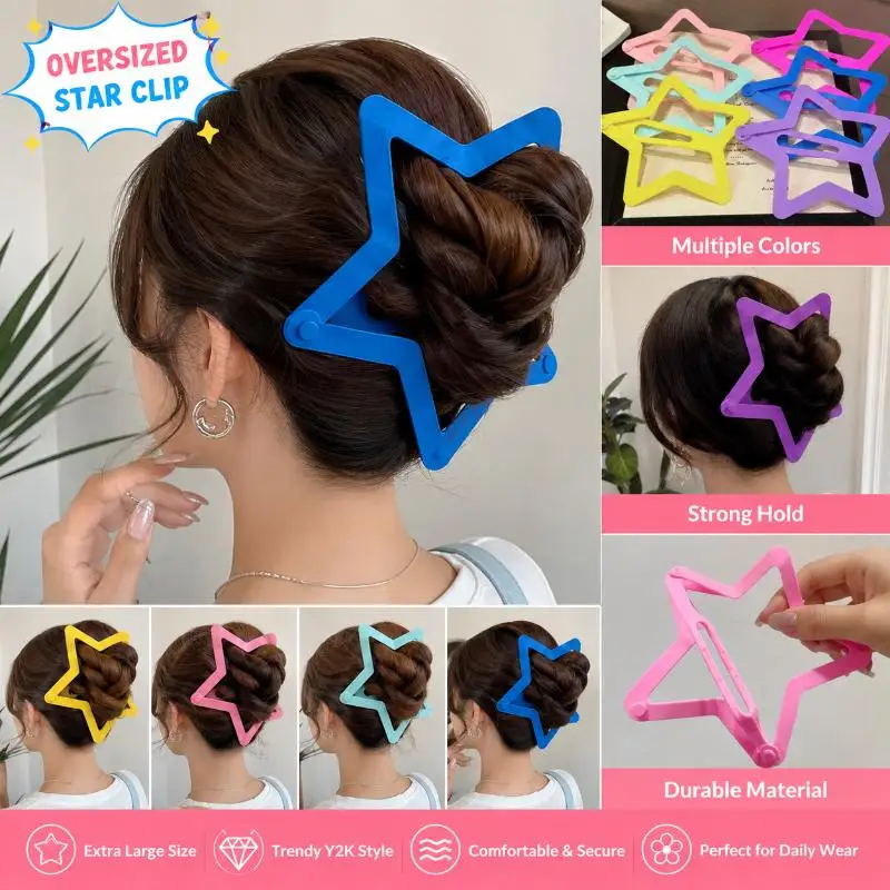 Oversized Star Shaped Giant Hair Clip Hollowed Pentagonal Claw Multiple Colors Available for Women Hair Styling Gifting