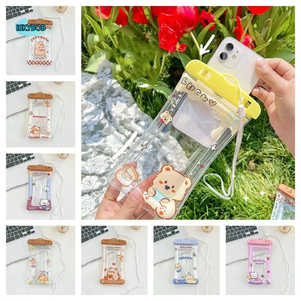 

Universal Airbag Floatin Waterproof Phone Case Cartoon Puppy Screen Rainproof Bag Transparent Capybara Mobile Phone Pouch Travel