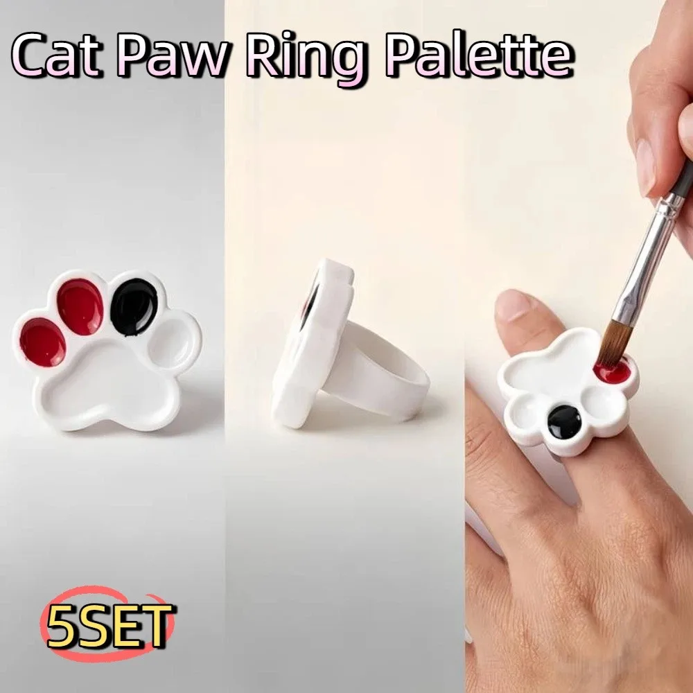 Convenient Portable Cat Paw Ring Palette Detachable Cute Paint Palette Ring Plastic Acrylic Paint Tray Student
