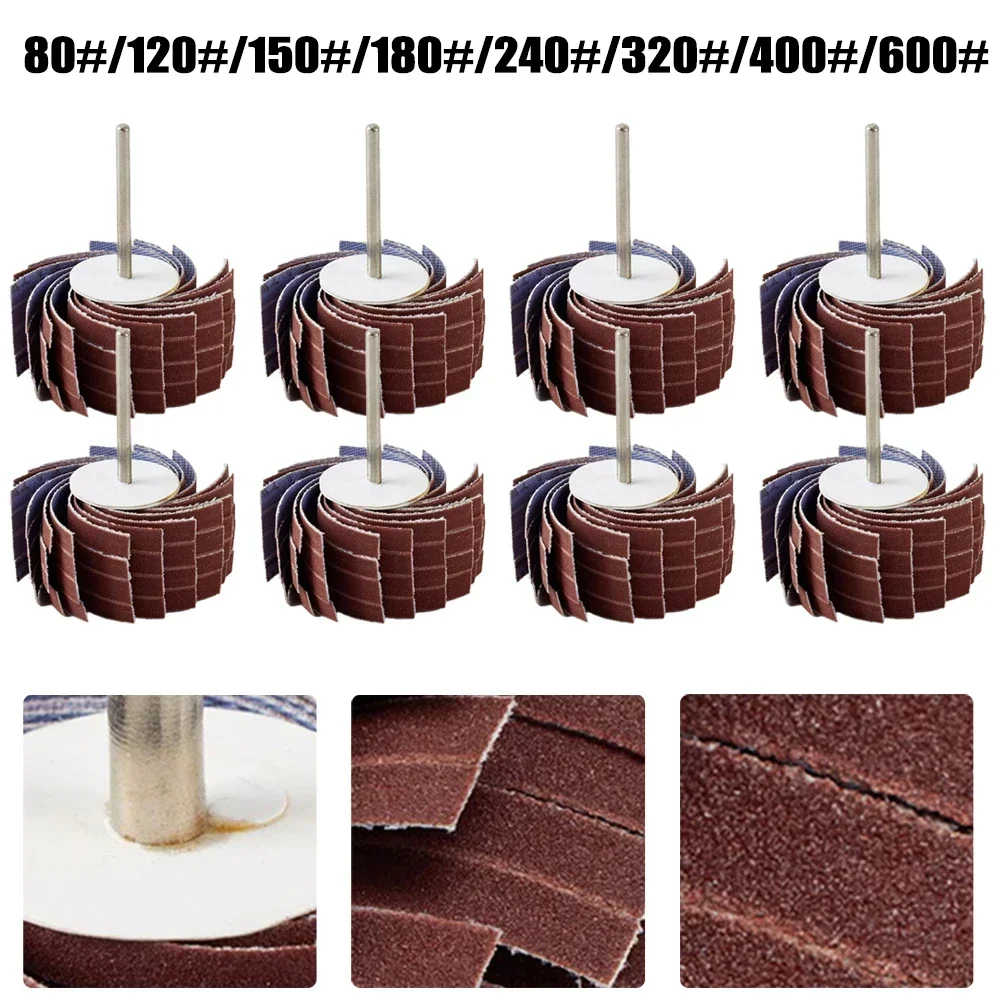 2pcs Sanding Flap Wheel 80-600 Grit Sandpaper Grinding Wheel 3mm Shank Abrasive Grinding Wheel For Rotary Tools
