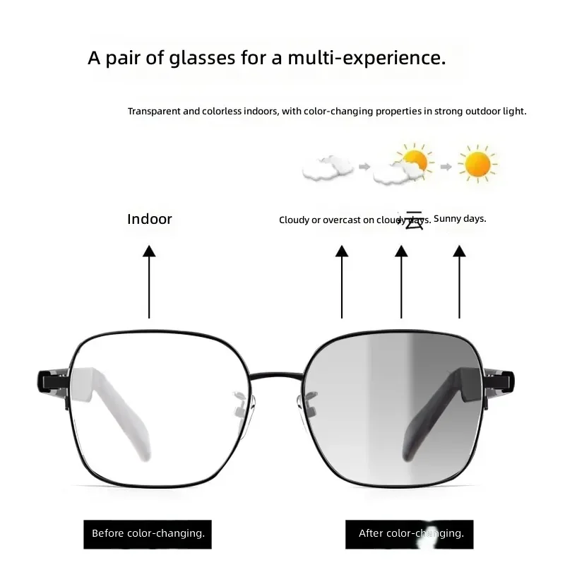 Smart Bluetooth Glasses GS11 Retro Punk Metal Frame Double Beam Magnetic Color Changing Lenses for Men Women Outdoor Sports
