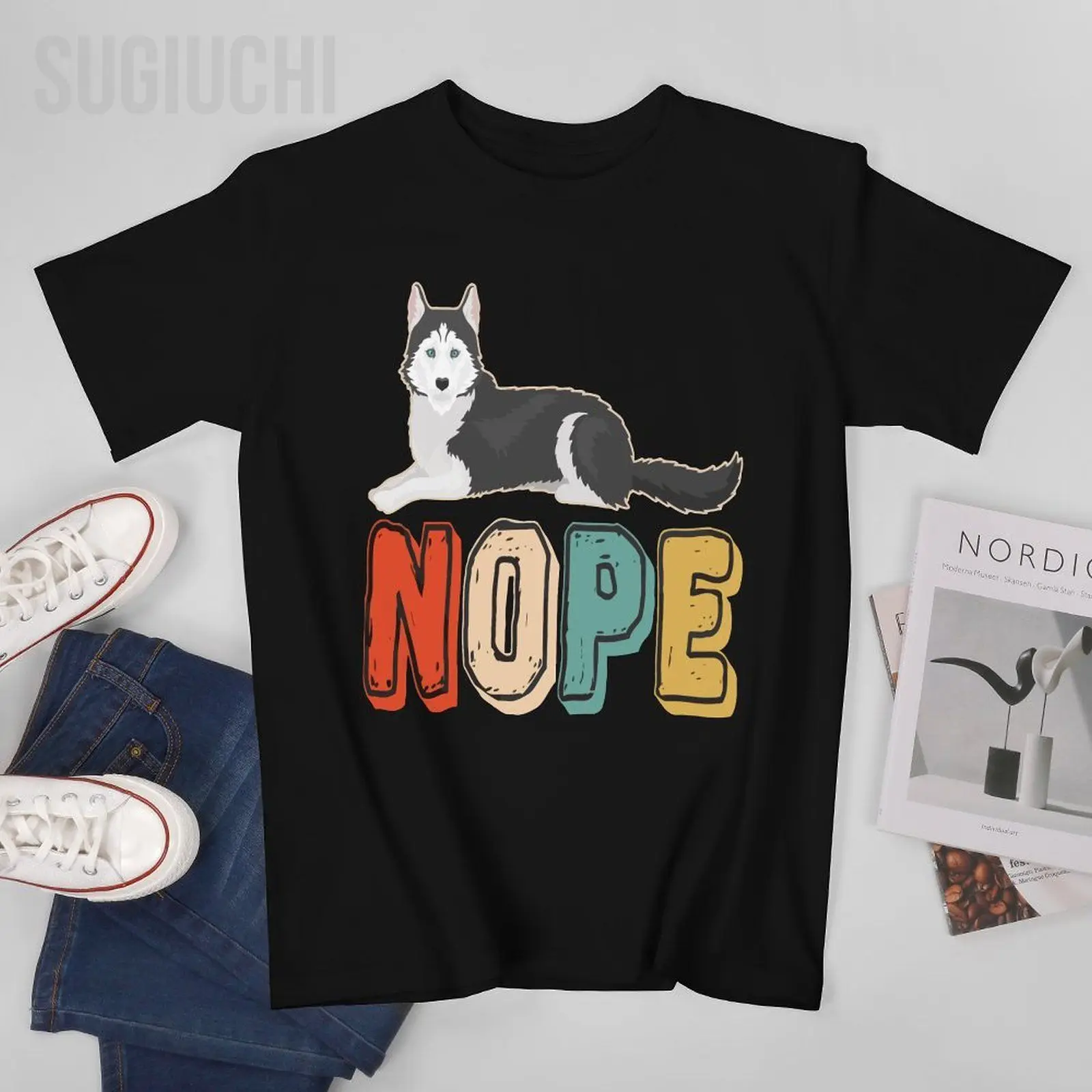 Unisex Men Siberian Husky Dog Huskies Lovers Nope Tshirt Tees T Shirts Women Boys 100% Cotton T-Shirt