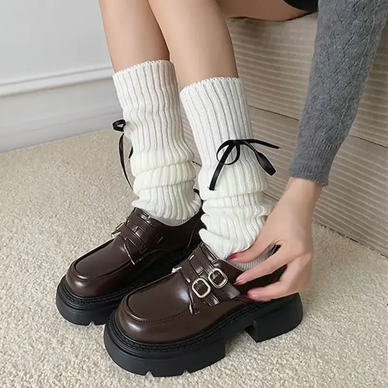 

Women Height Increasing Leather Loafers 2025 New Vintage British JK Mary Jane Black Maillard Brown Versatile Shoes