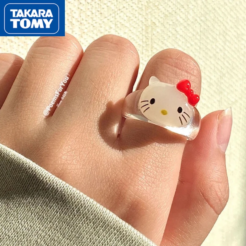 TAKARA TOMY Children's Index Finger Cute Cartoon Hello Kitty Ring Resin Ring Girl Love Sweet Light High Sense Accessories Ring