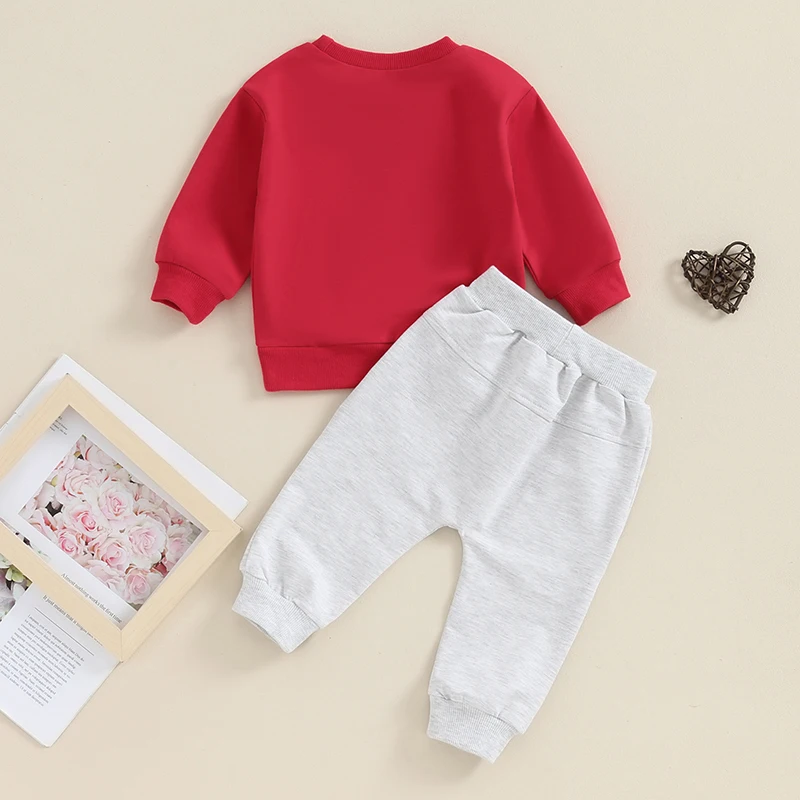 Boys Autumn Letter Print Crew Neck Long Sleeve Sweatshirt and Long Pants 2-Piece Outfit Set for Toddlers