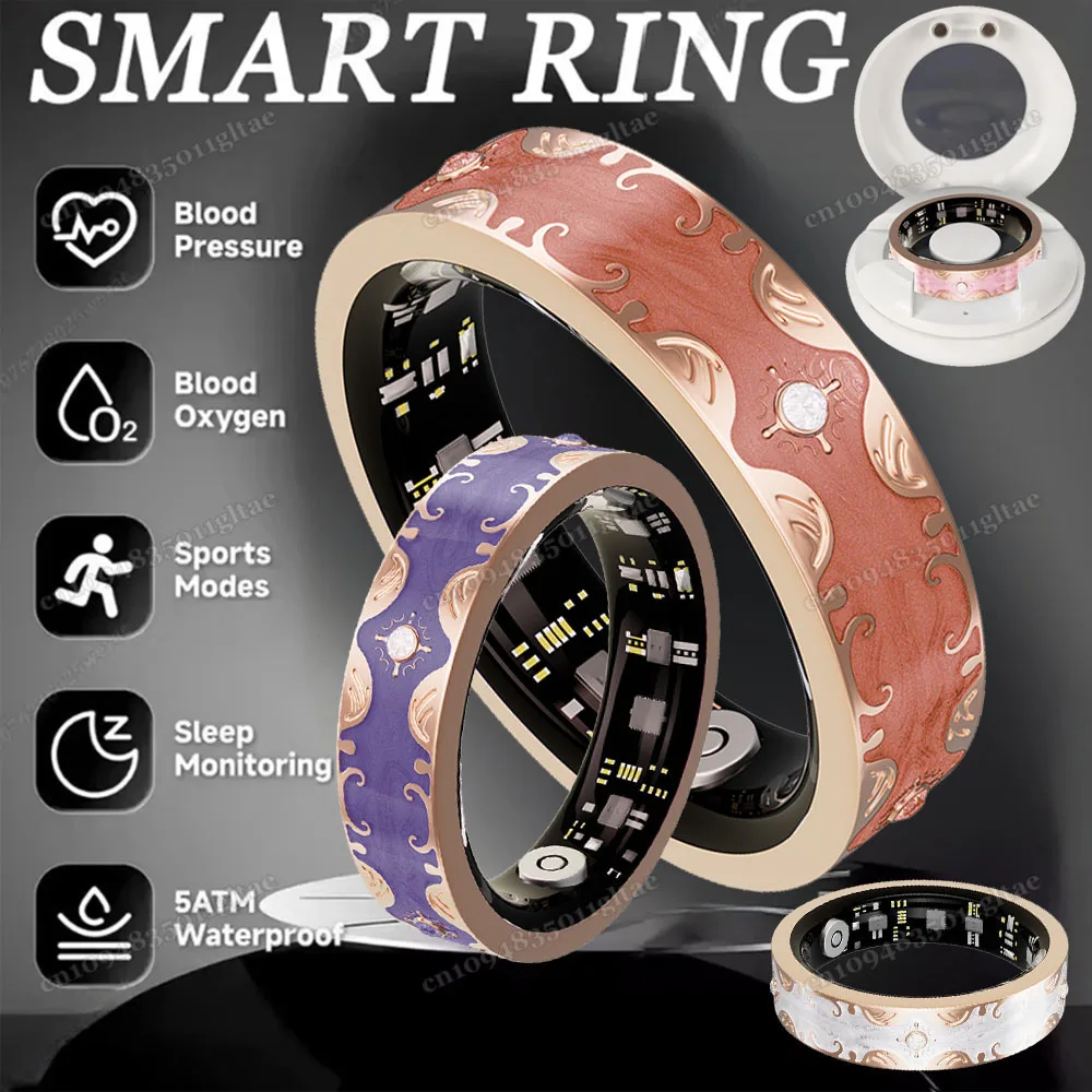 ダイヤモンドファッションスマートリング 男女兼用 健康睡眠モニター 心拍数 血中酸素トラッカー 多機能スポーツスマートフィットネスリング