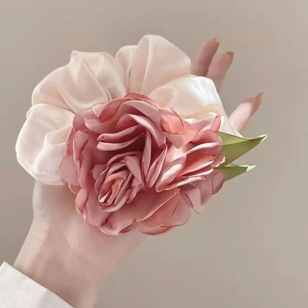 

Temperament Pink Flower Hair Rope Bead Korean Style Sweet Scrunchies Headwear Hair Accessories Elastic Hair Tie Ponytail Holder