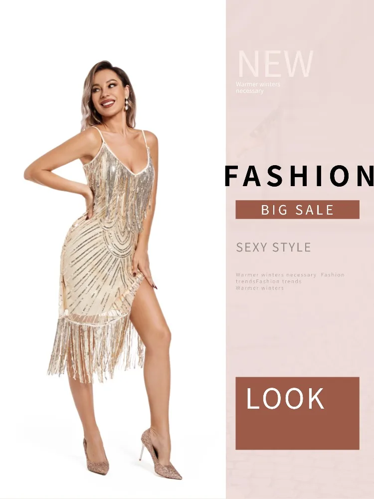 レディース-スパンコール-フリンジ-ドレス-ノースリーブ-vネック-ボディコン-ミディドレス-グリッター-セクシー-パーティー-イブニング-クラブ-ドレス-2025-カクテルウェア