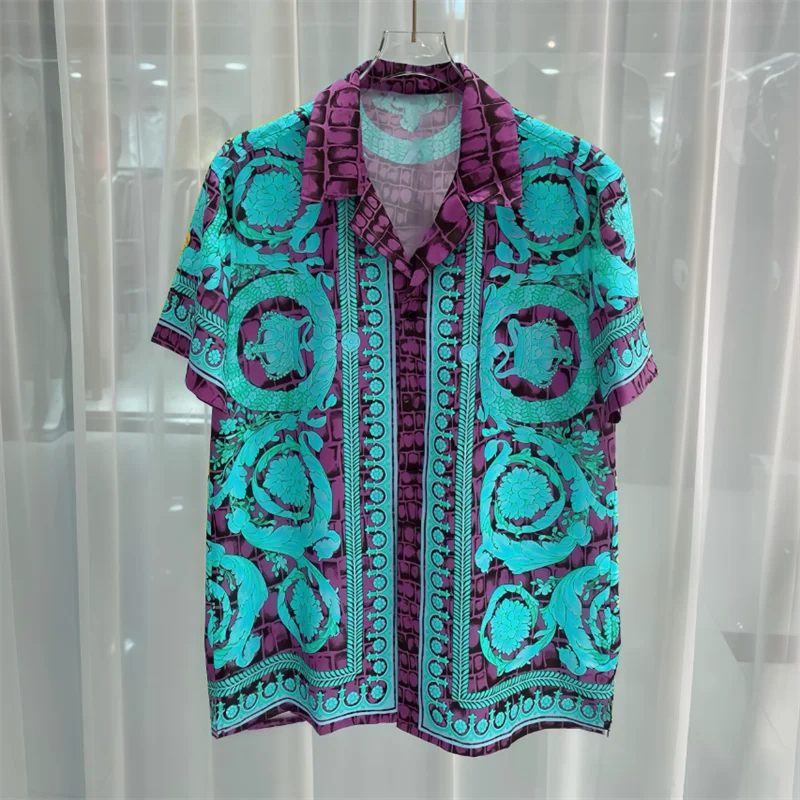 Luxe Man Shirt Korte Mouw Button Down Koninklijke Heren Tops Shirt Zachte Zijden Top Heren Shirt 2025, Hot Koop Koninklijke Shirt Kleding