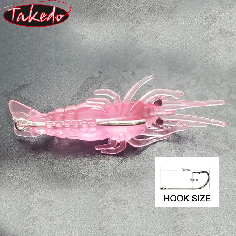 TAKEDO-Luminous Soft Shrimp Lure with String Hook for Bass Perch, Cocky Mouth, Bionic Bait, Camarao Bait, 4.5cm, 1.3g, 10PCS/Bag