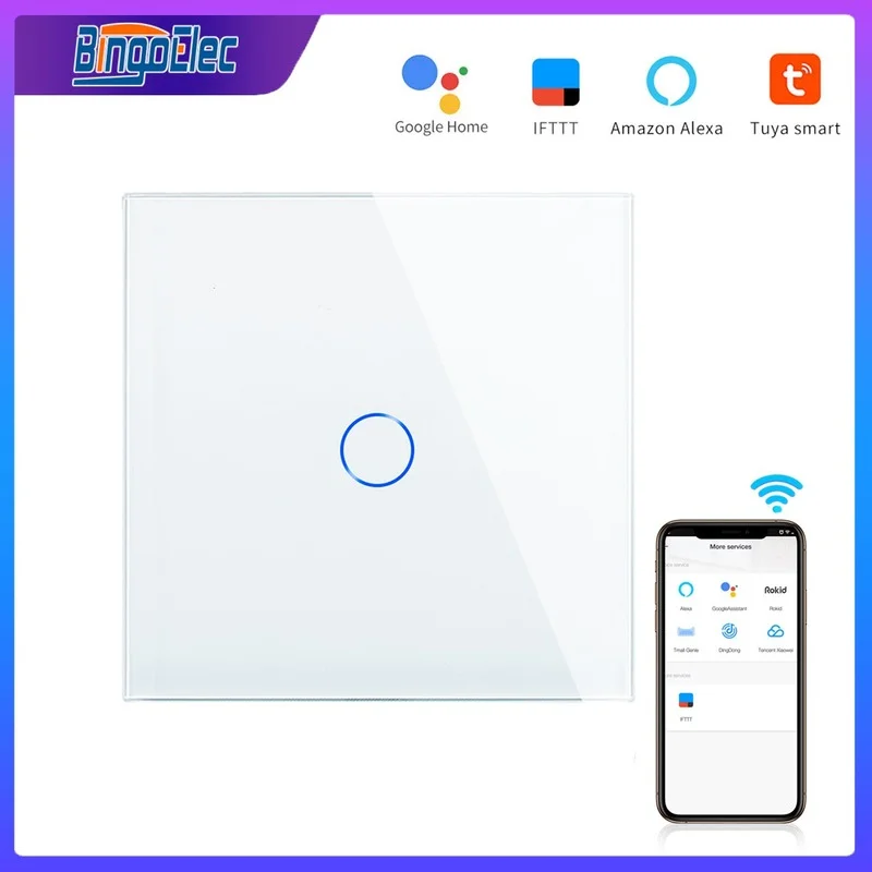 Bingoelec Wifi Touch Switch Neutral Live Wire 1/2/3 Gang 1way Tuya Smart Switches EU Russia Standard Light Switch for Home