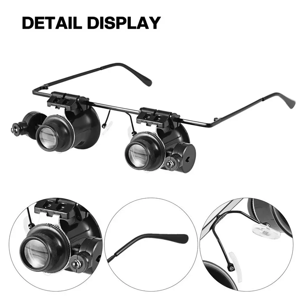 Head Mounted Professional Magnifier Watch Repair 20X Magnifier Jeweler Inspect Tool Double Eye Glasses Type