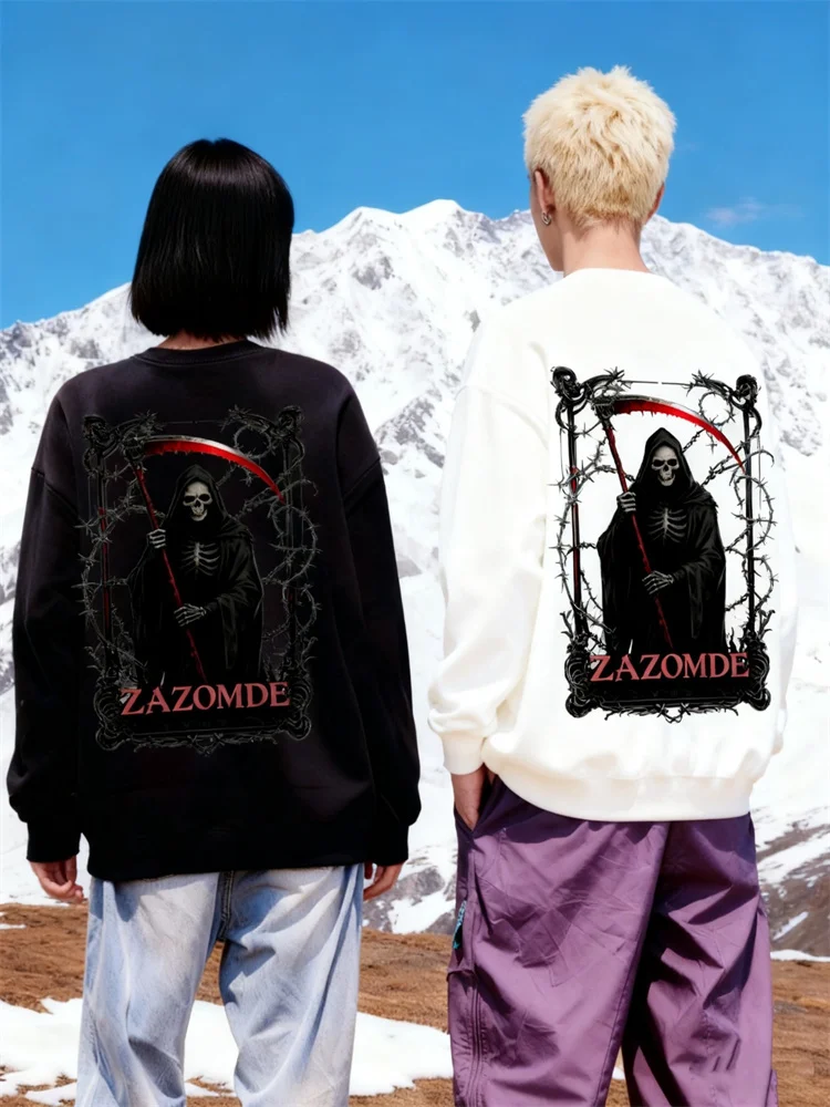 

ZAZOMDE Punk Style Distressed Print Mens Sweatshirt Gothic Top With Skull And Crossbones Design Loose Fit For Urban Streetwear