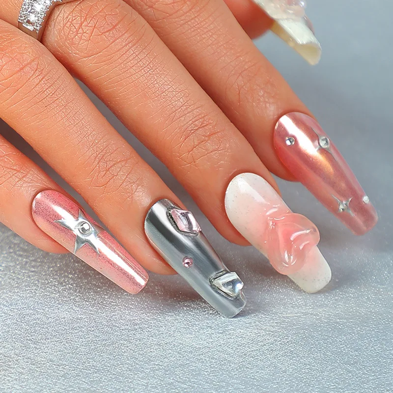 蝶ネクタイ付きの手作りの偽のネイル,10ユニット