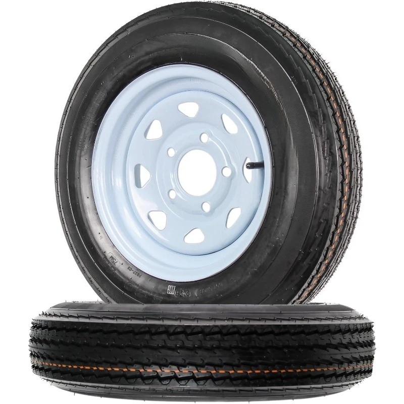 

Комплект из 2 шин для прицепа на ободах 5,30-12 530-12 5,30 X 12 Колеса с 5 отверстиями, белые спицы — 2 года с бесплатной дорогой