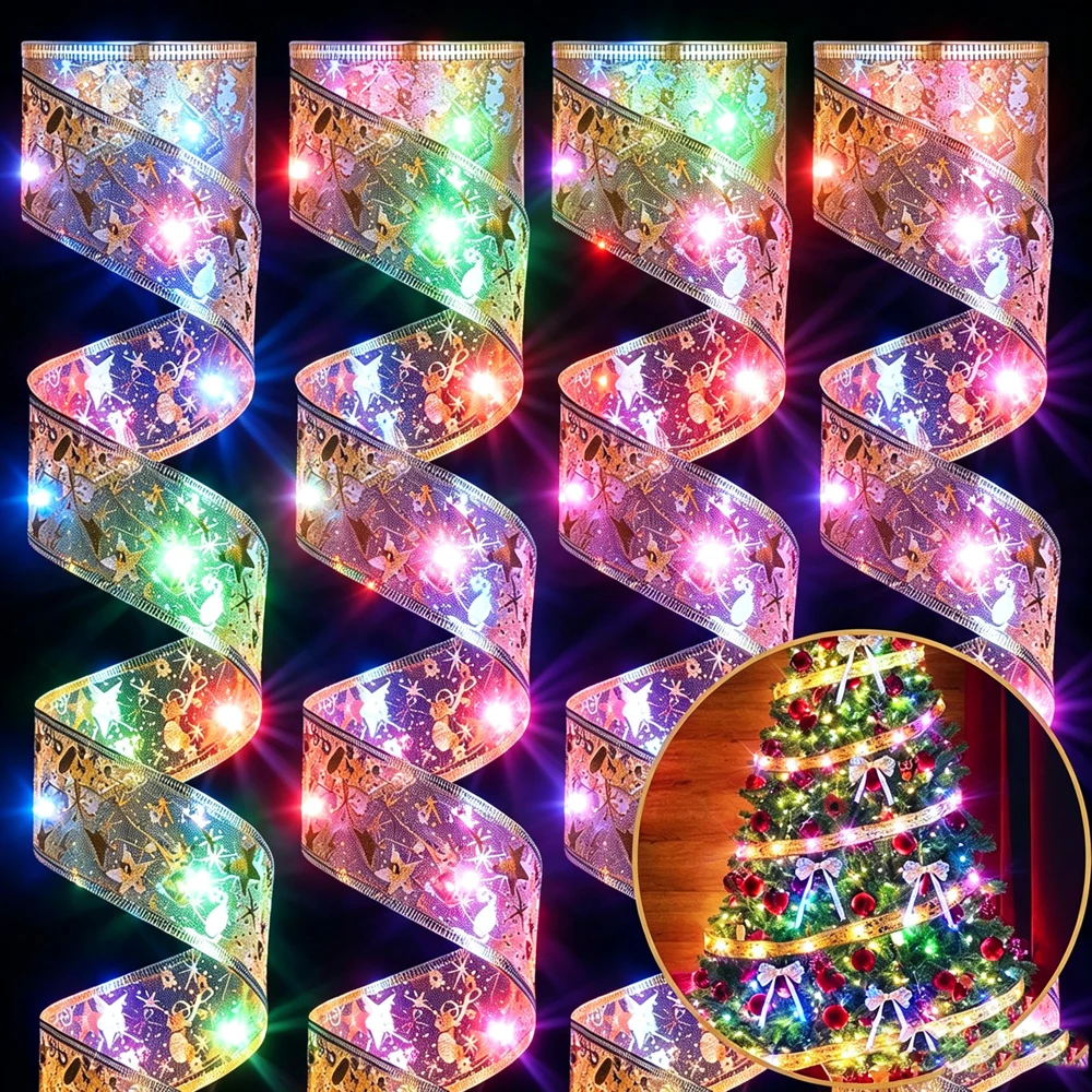 2/5/10m Christmas Ribbon Fairy Light String Merry Christmas Decorations for Home Xmas Holiday Navidad 2026 Gifts New Year 2027