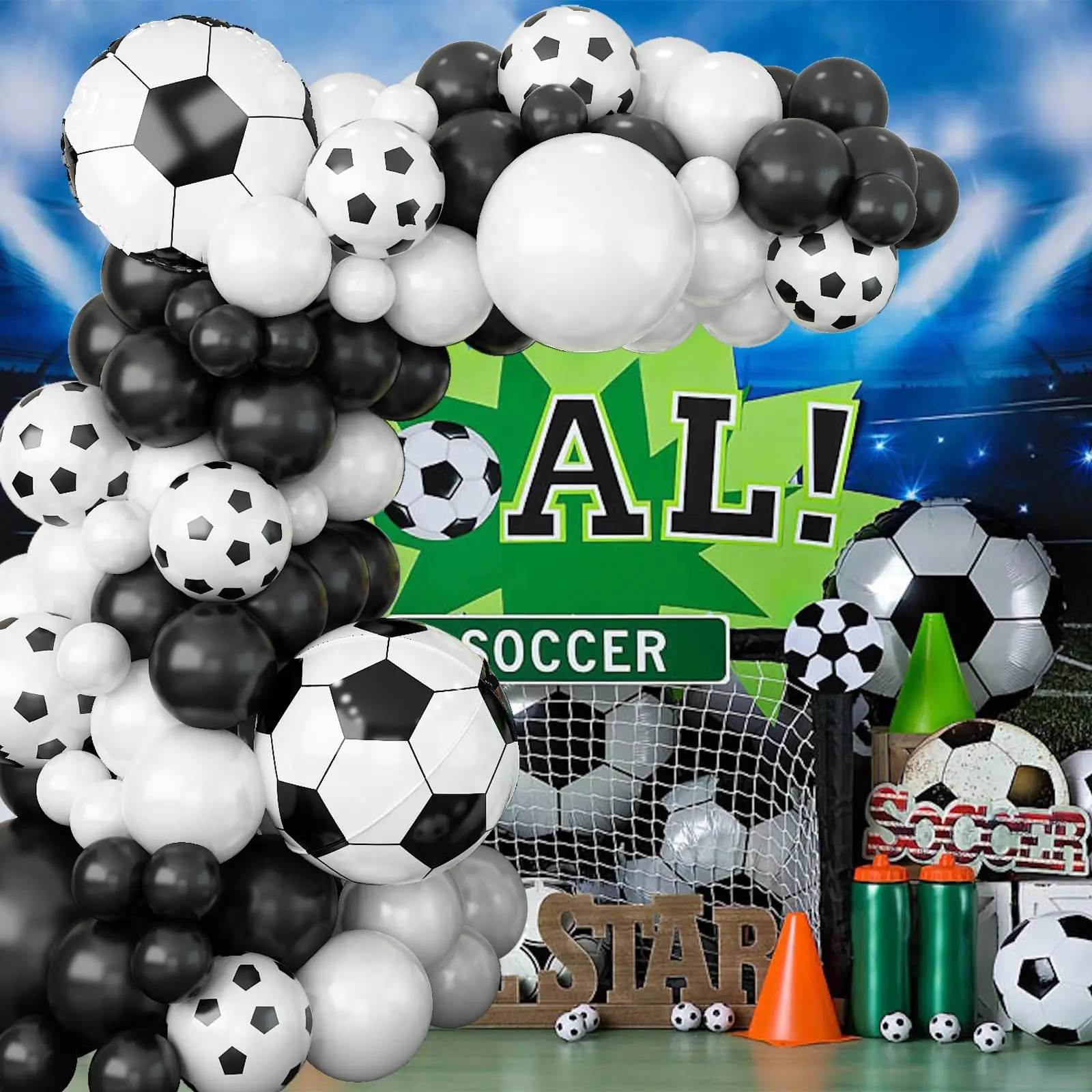 Football Theme Party Balloons Garland Arch Kit Black White 4D Soccer Ball Foil Balloon for Boy\'s Birthday  Party Decoration