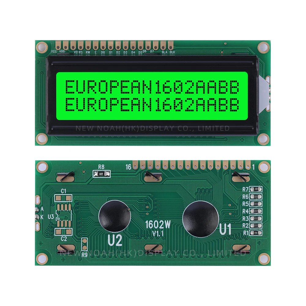 European Green Light Black Letters 1602W 16X2 Large Window 02*16 LCD Spot Module ST7066U Character LCD Module Display Screen