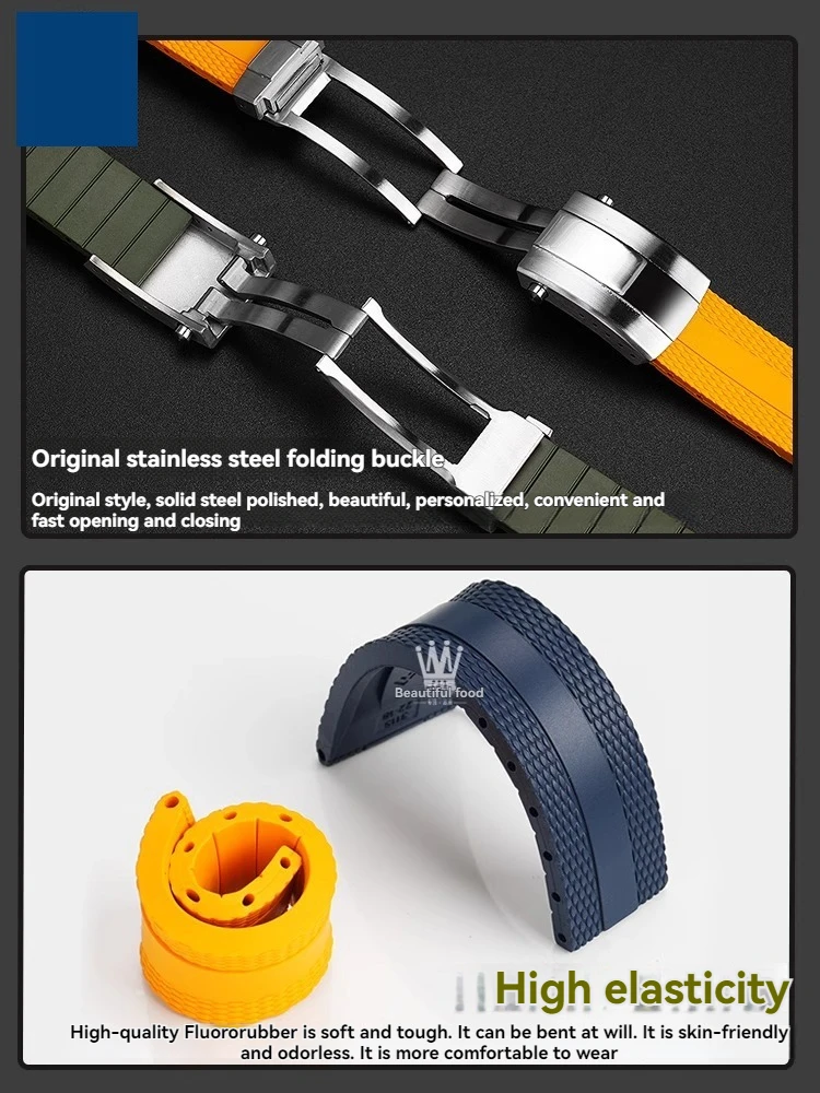 Gelang Jam Karet 22Mm Cocok untuk Breitling Superocean Avenger Heritage Kuning Hitam Oranye Alat Tali Lembut Silikon Gesper Lipat