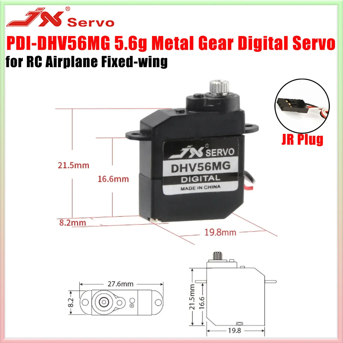 

JX Servo PDI-DHV56MG 5.6g Digital Servo Metal Gear Coreless HV 1.2kg 0.10sec RC Servo for RC Car Robot Airplane Drone Model Part