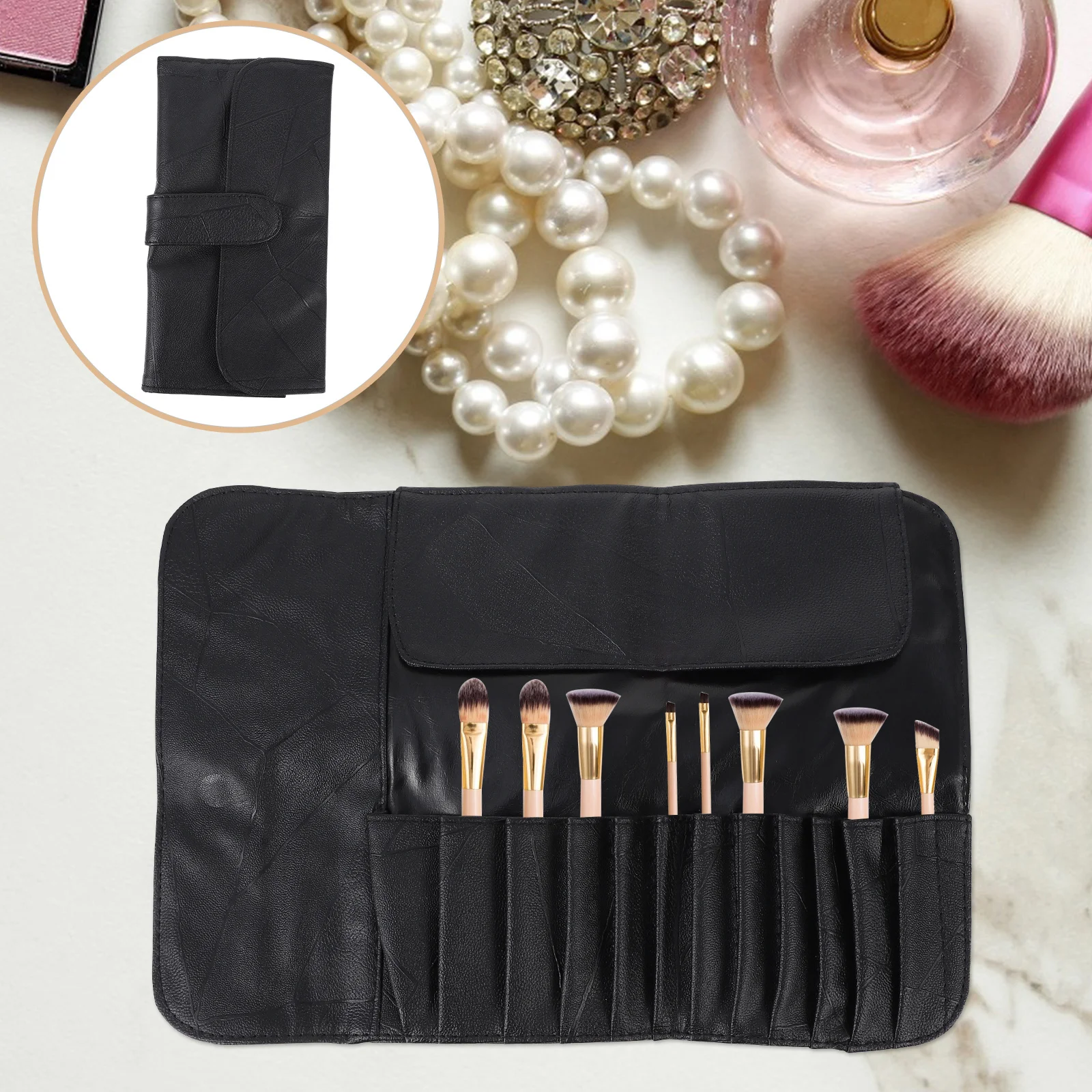 

Makeup Tool Kit with 12 Elastic Pockets Portable Brush Rolling Case for Travel and Home Style Organizer