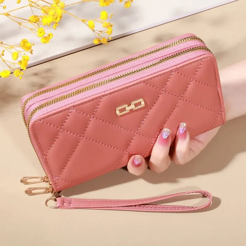 Elegante cartera larga acolchada para mujer, cremallera de seguridad, múltiples ranuras para tarjetas, compartimento para teléfono, embrague versátil para cada ocasión