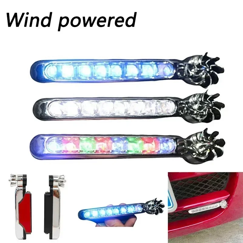 2/1pcs Wind Powered Car LED DayTime Running Light Auxiliary Lighting Rotation Fan Lamp Automobile Day Time Headlight Accessories