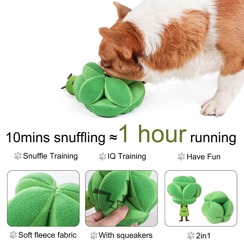 Pet Dog Snuffle Ball Toy Plush Broccoli Dog Interactive Puzzle IQ Training Chew Squeaky Toys For Small Middle Dogs