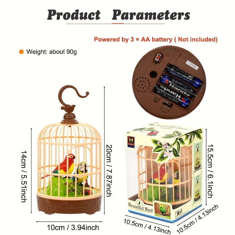 ألعاب قفص العصافير الصغيرة التي تعمل بالصوت ، ألعاب النقيق والأجنحة ترفرف الببغاء الحيوانات لعبة هدايا للأطفال الأطفال هدية الكريسماس