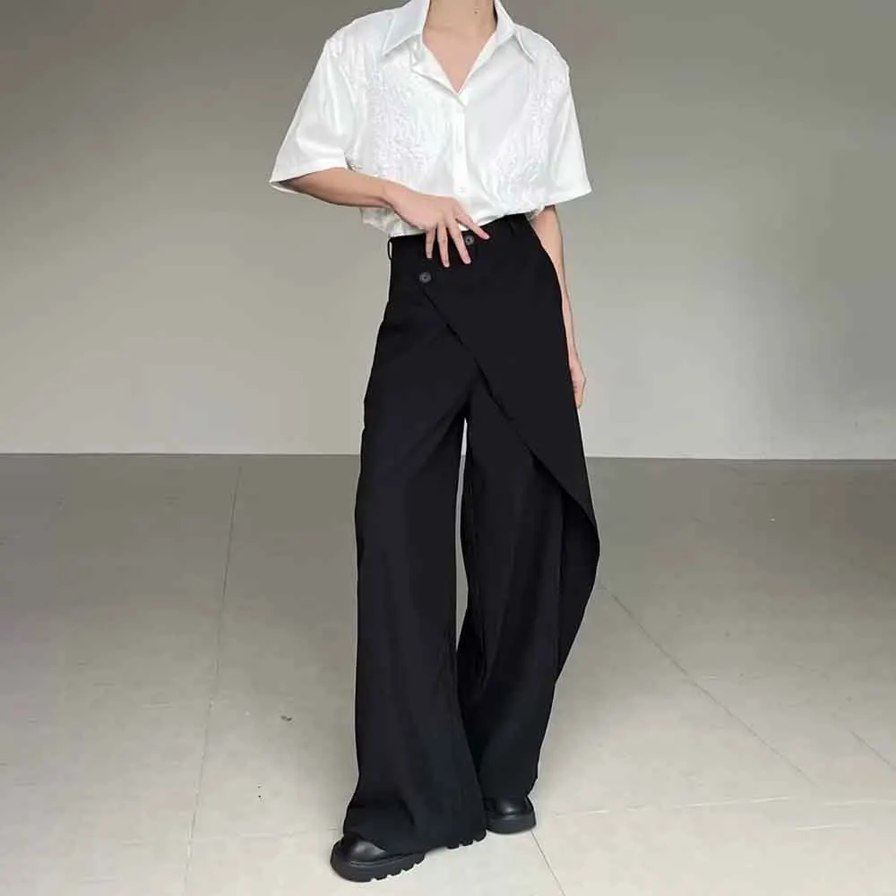 Mens Spring Pants Double Layer Irregular Side Button Trousers Streetwear Trendy Personalized Casual Trousers Men'S Clothing 2025
